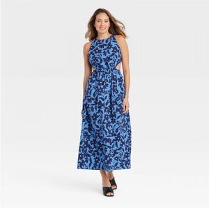 Who What Wear Blue Floral Side-Cut Maxi Dress